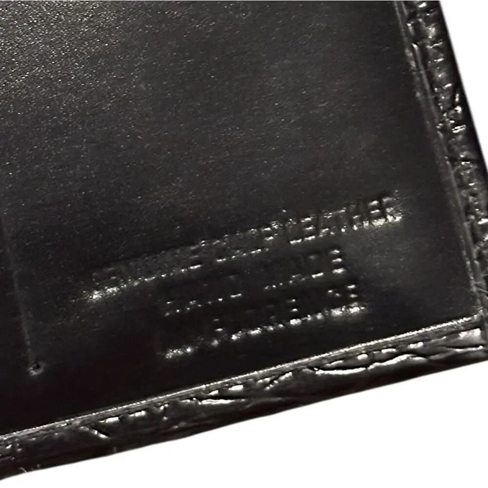 Black Croc-Embossed Black Leather Long Wallet NWOT